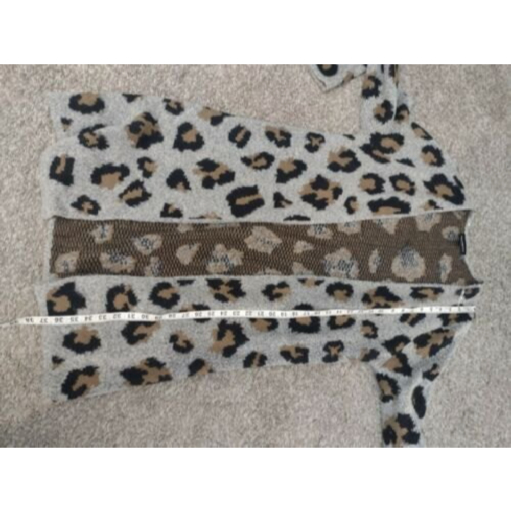 Leopard Print Open Front Cardigan - Gray/Tan - Picture 4 of 4